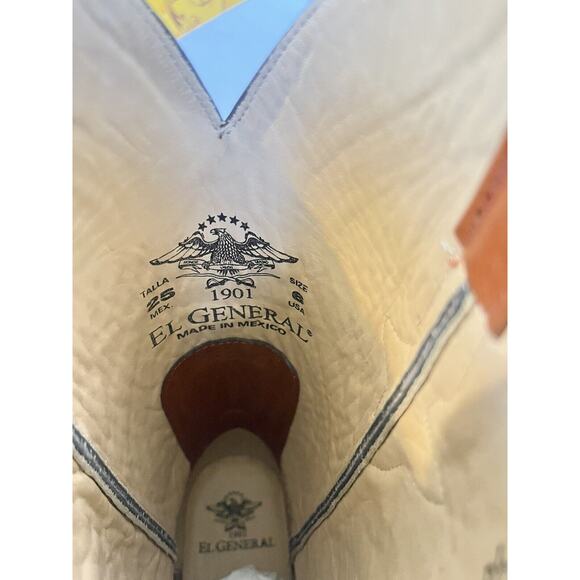 J TOE RODEO COWBOY BOOTS Men’s Sz 6 Exotic Leather Ostrich Tan El General - Picture 5 of 6